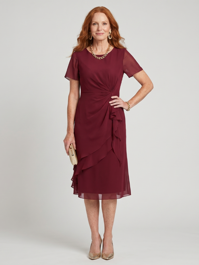 Eira™ | Elegante Midi Jurk met Gelaagde Zoom & Transparante Mouwen