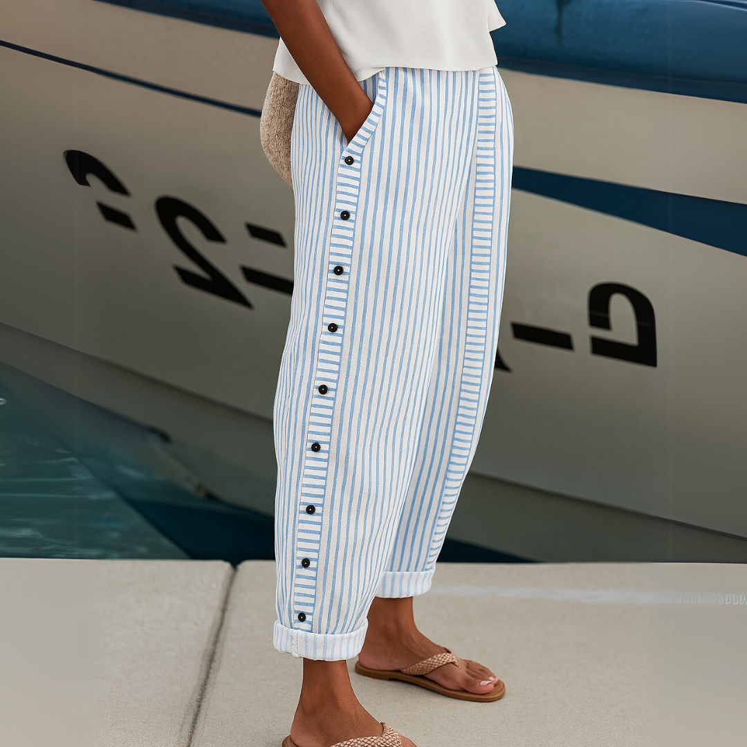 Caitlin | Chique Gestreepte Knopbroek