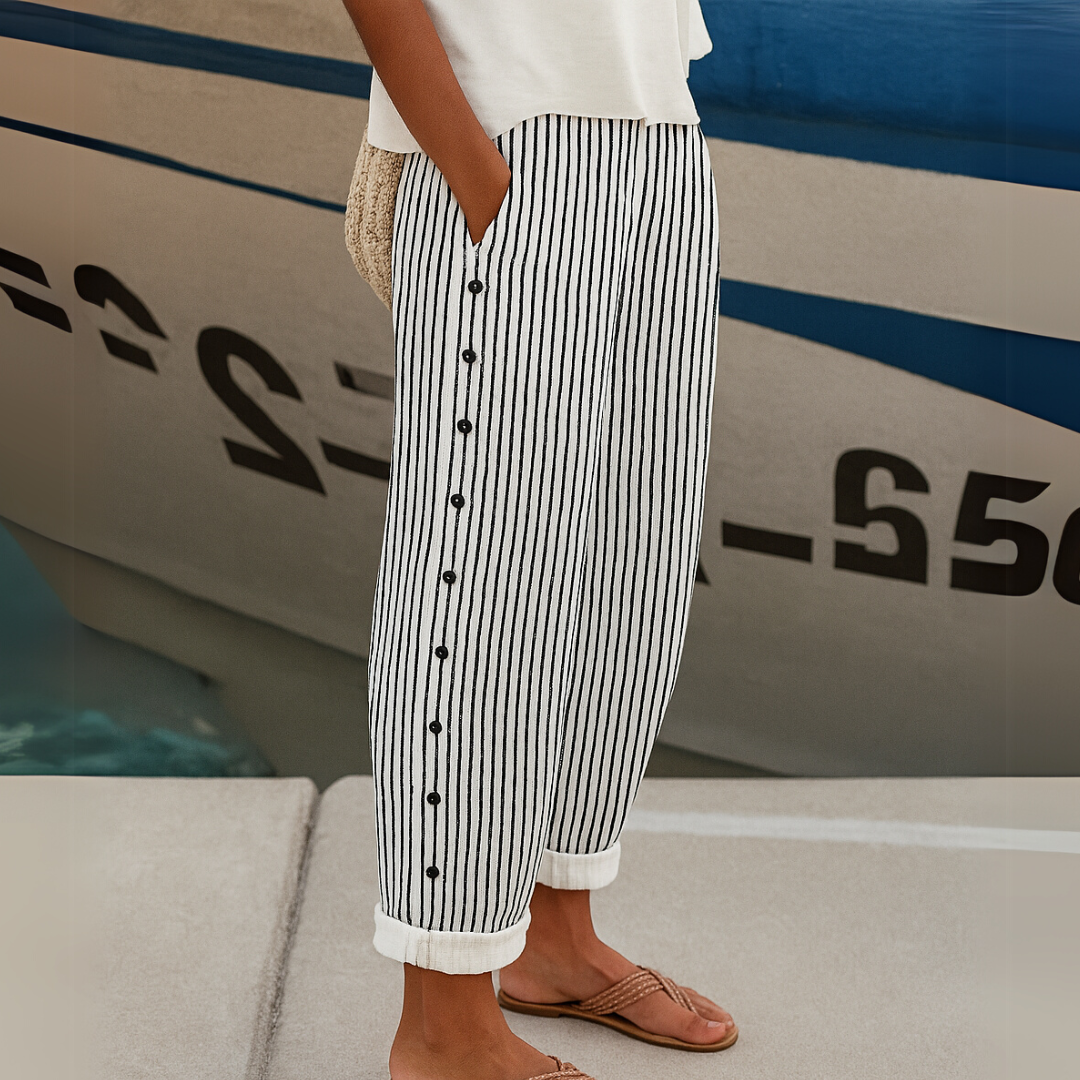Caitlin | Chique Gestreepte Knopbroek