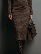Lorena | Lange midi jurk in bruin