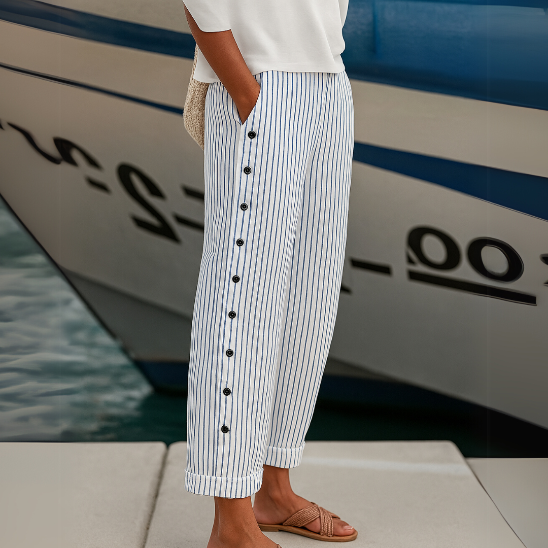 Caitlin | Chique Gestreepte Knopbroek