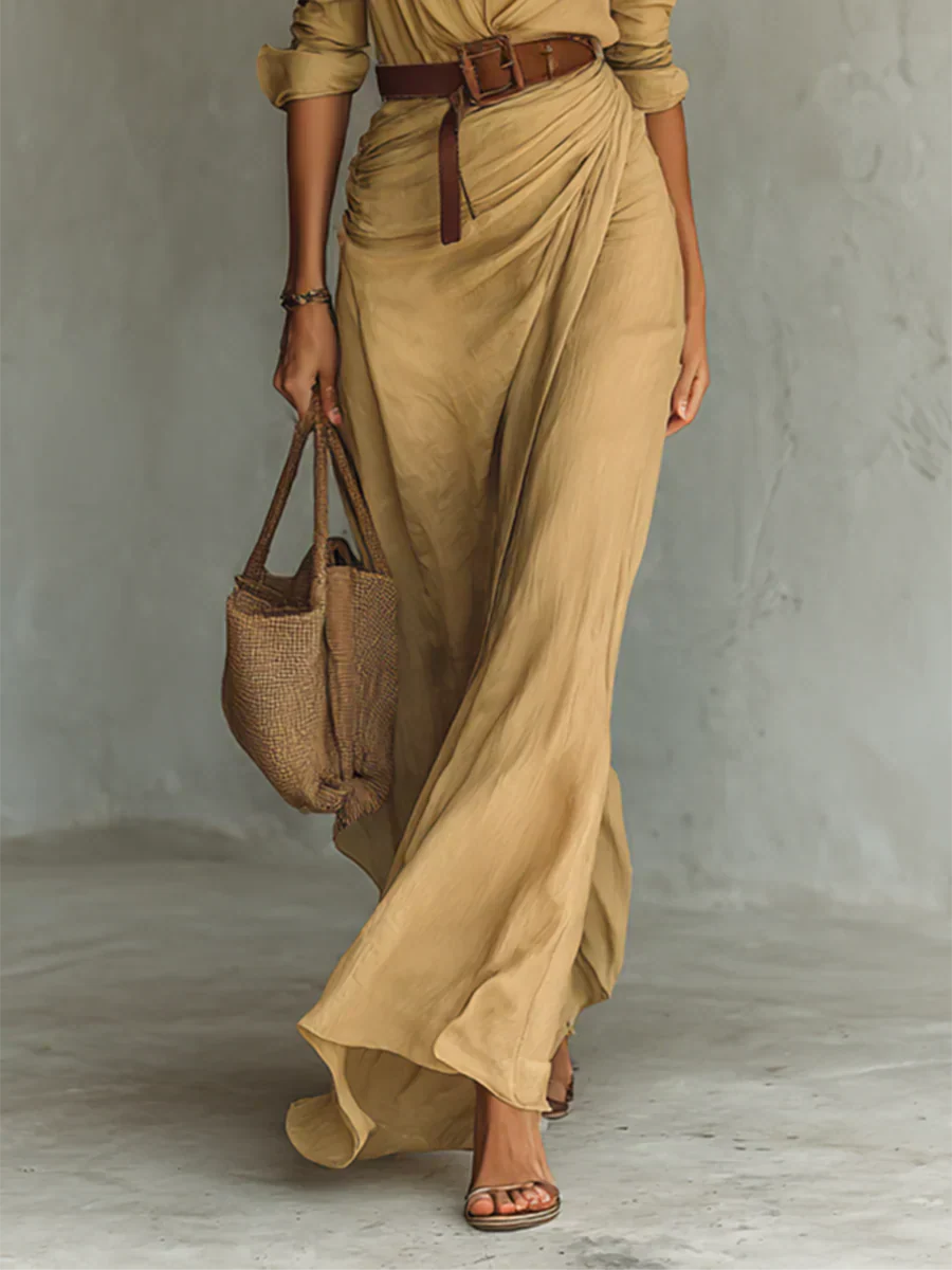 Camille™ | Maxi Jurk met Revers en Tailleceintuur