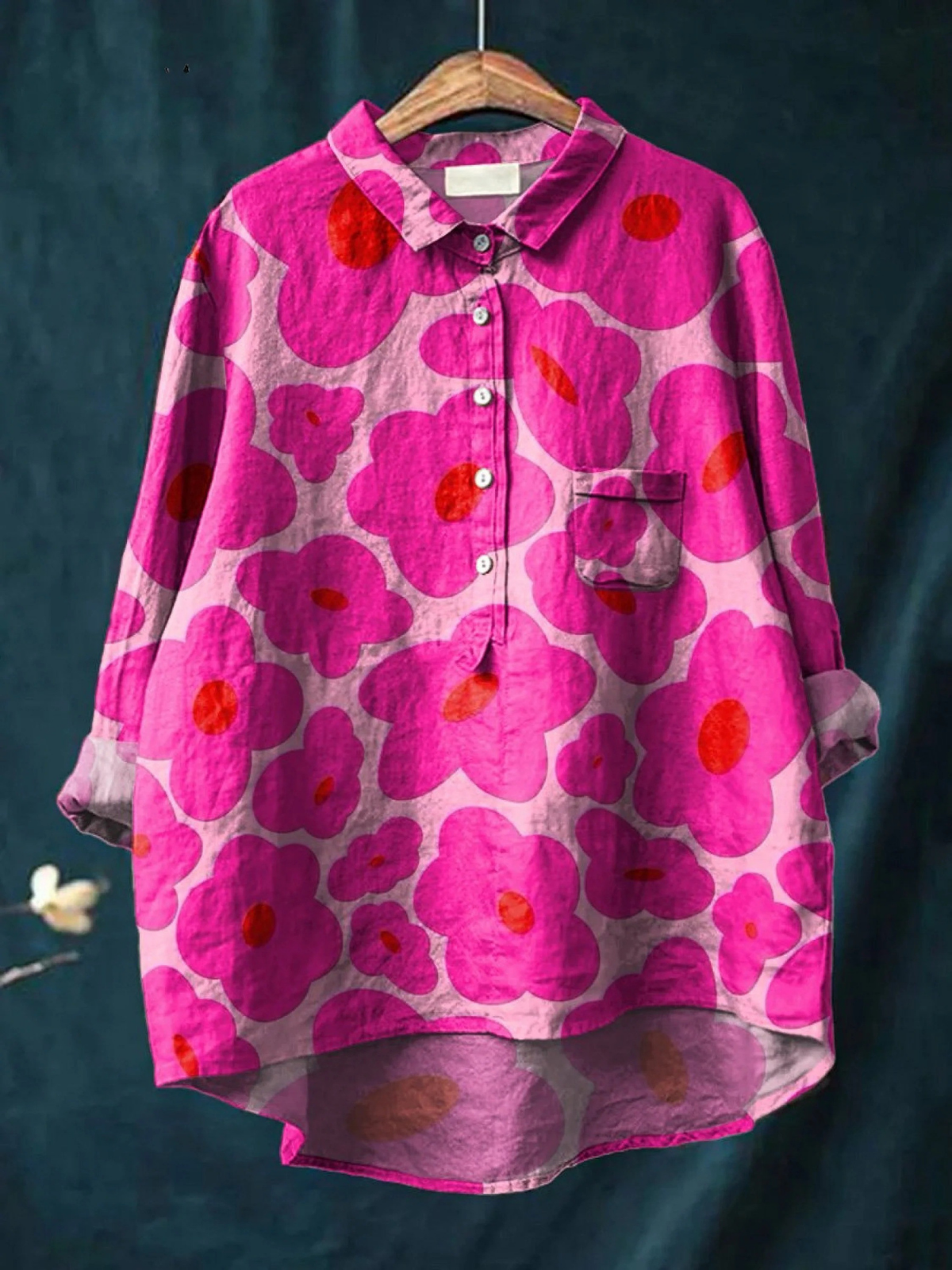 Amayah | Levendig Roze Bloemenpatroon Gedrukt Dames Casual Shirt