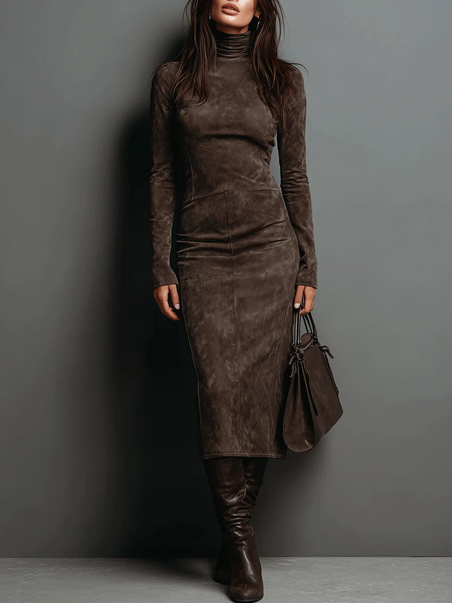 Lorena | Lange midi jurk in bruin