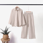Denice™ Elegante Casual Twee-delige Set | Ontspannen Knopshirt en Wijde Broek