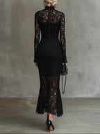 Elwira | Elegante zwarte maxi-jurk met kant