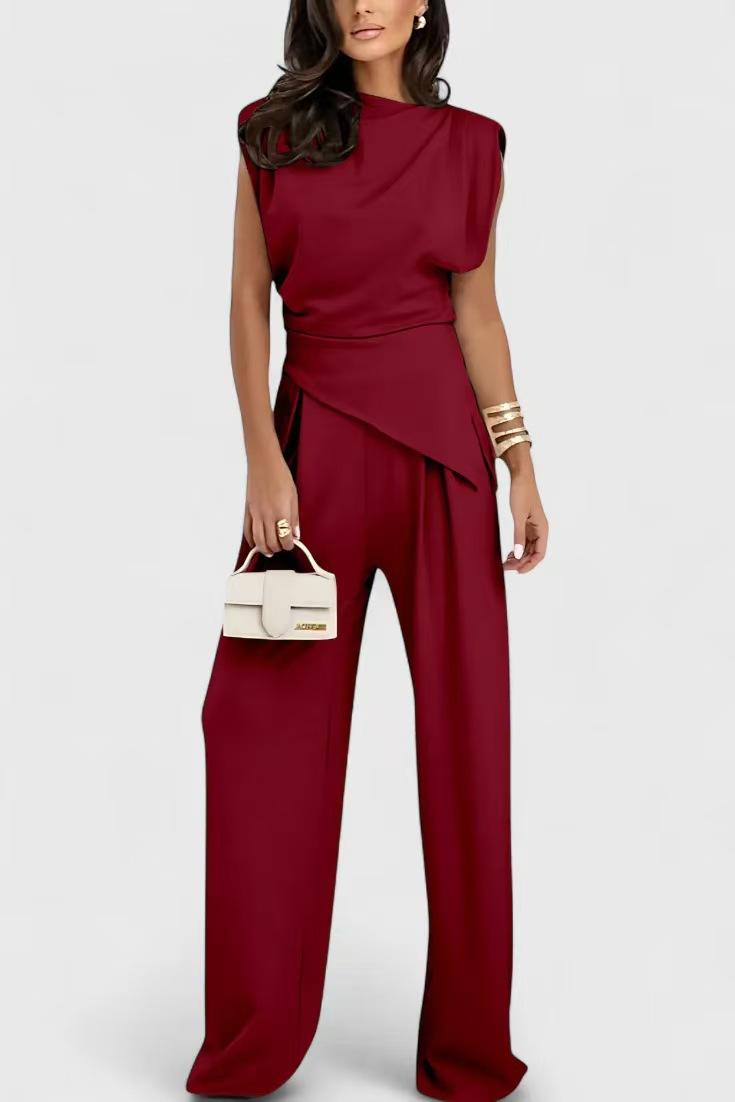 Diann™ Elegante Twee-Delige Set | Gedrapeerde Top en Brede Pijpen Broek