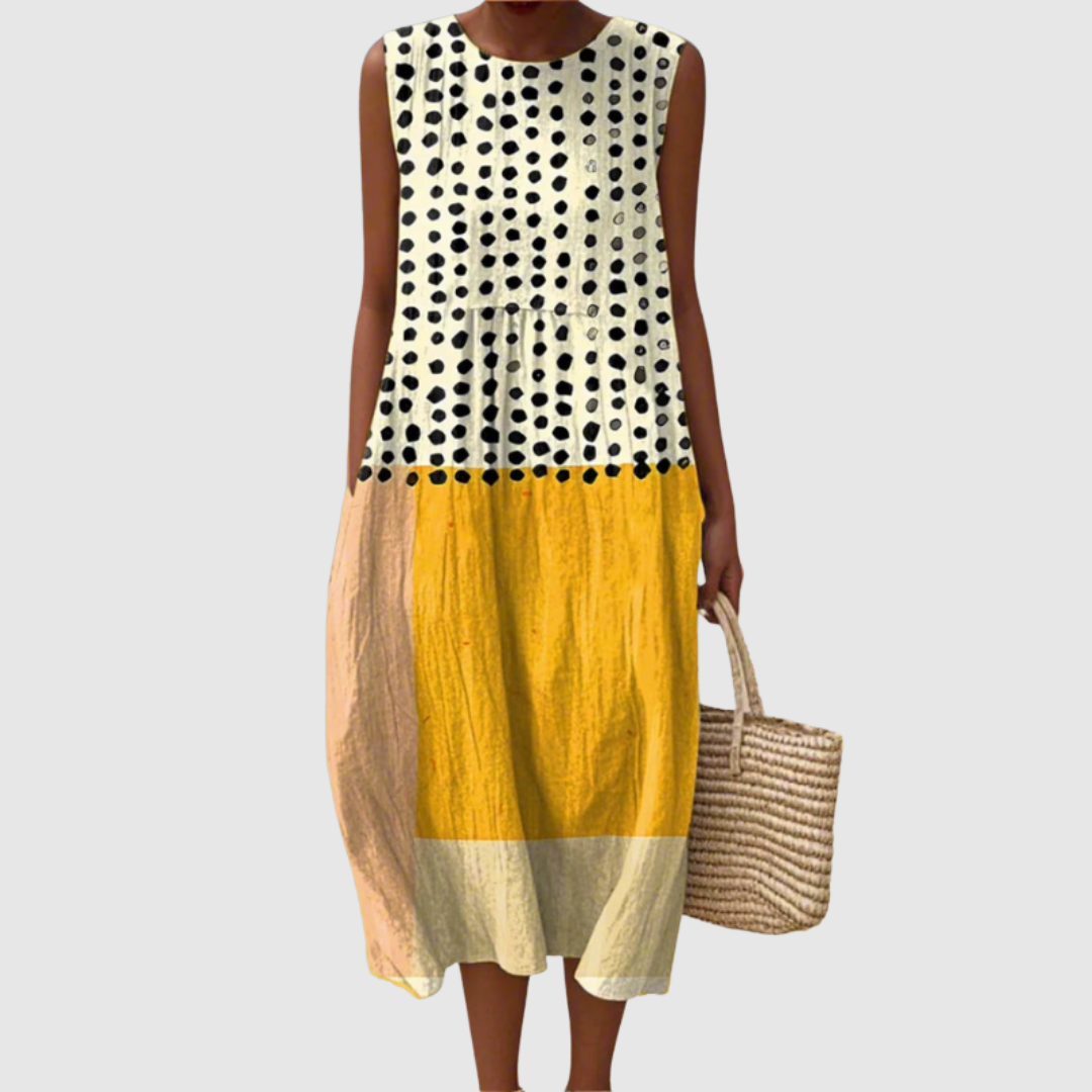 Leah | Polka Colorblock Midi Jurk