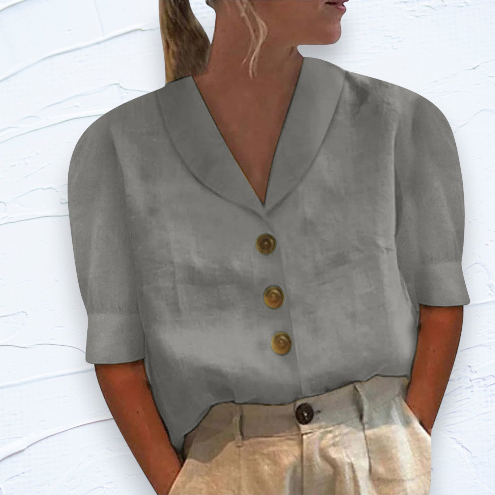 Retro-Chique Knopblouse met Geknoopte Voorkant