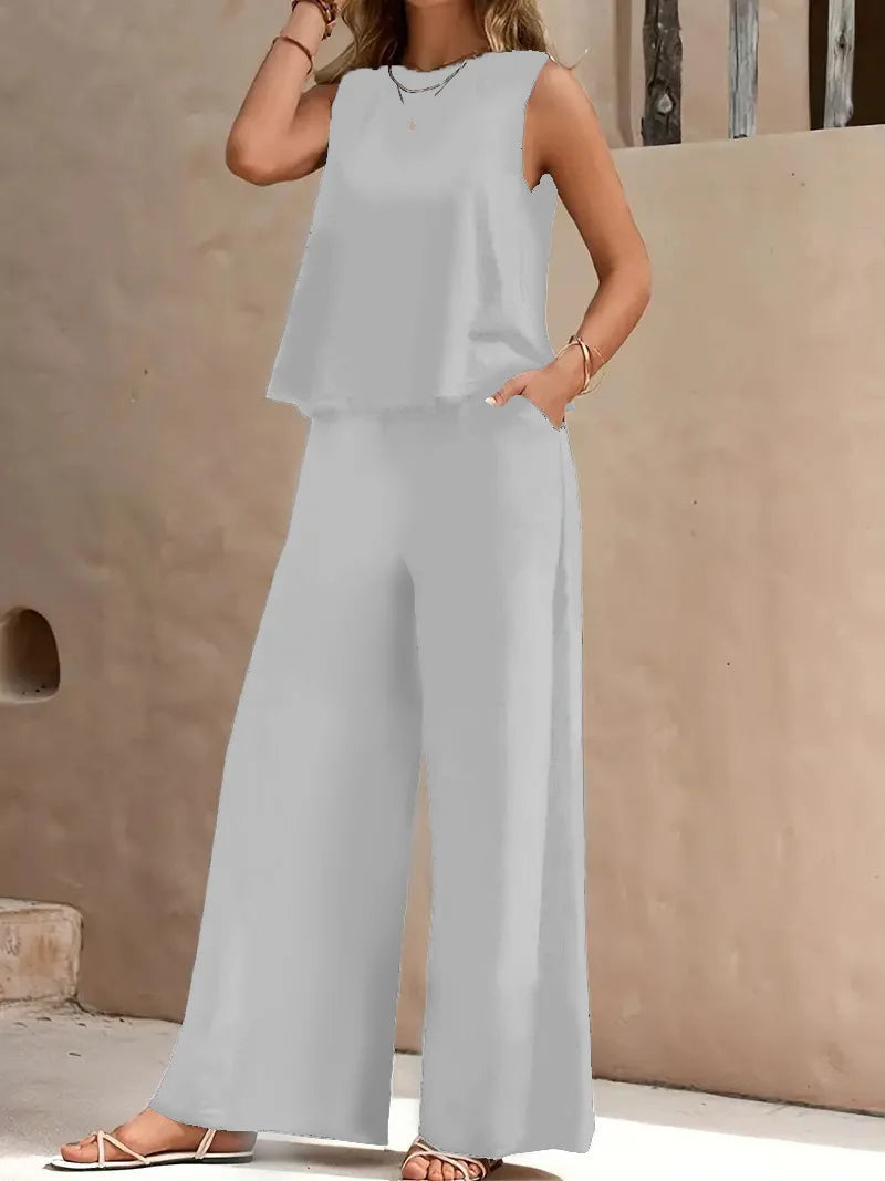 Danielle™ Mouwloze Twee-Delige Set | Mouwloos Top en Wijde Broek