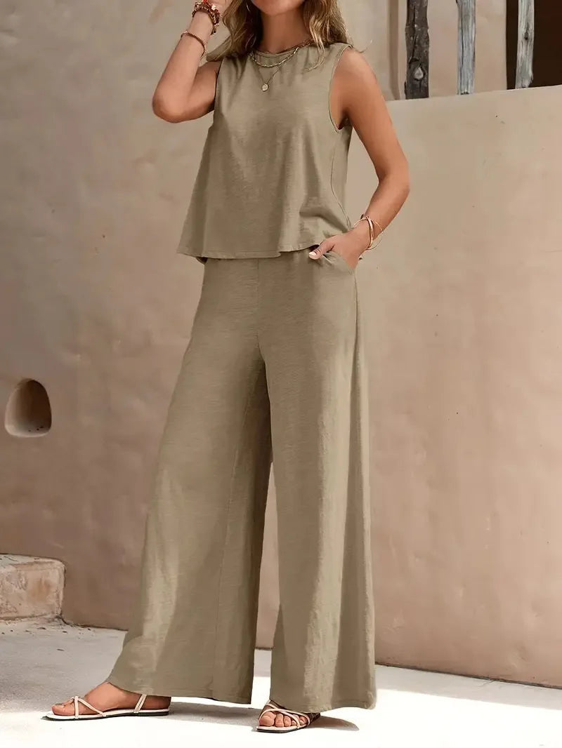 Danielle™ Mouwloze Twee-Delige Set | Mouwloos Top en Wijde Broek