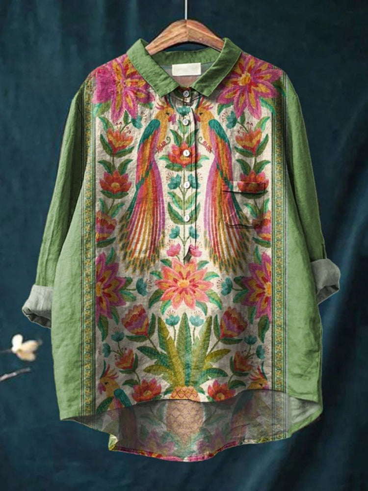 Seraphina™ | Tijdloze Linnen Blouse met Print