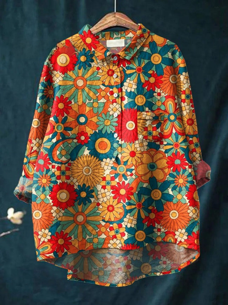 Seraphina™ | Tijdloze Linnen Blouse met Print