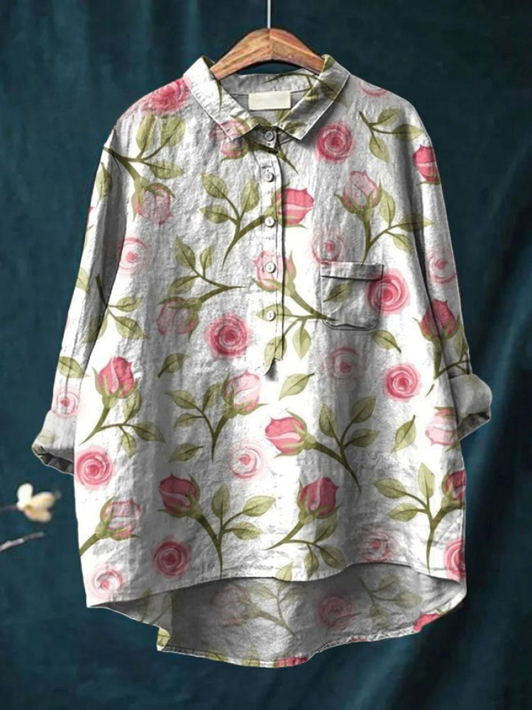 Alessia™ | Tijdloze Linnen Blouse met Patroon
