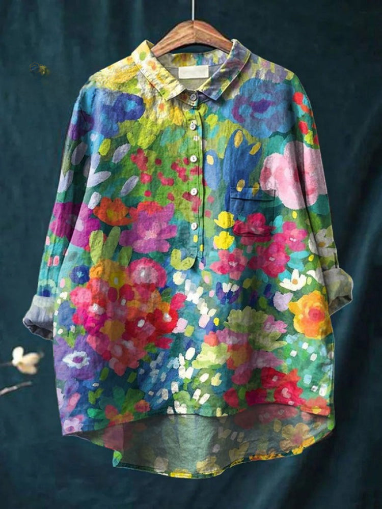 Elena™ | Tijdloze Linnen Blouse met Patroon