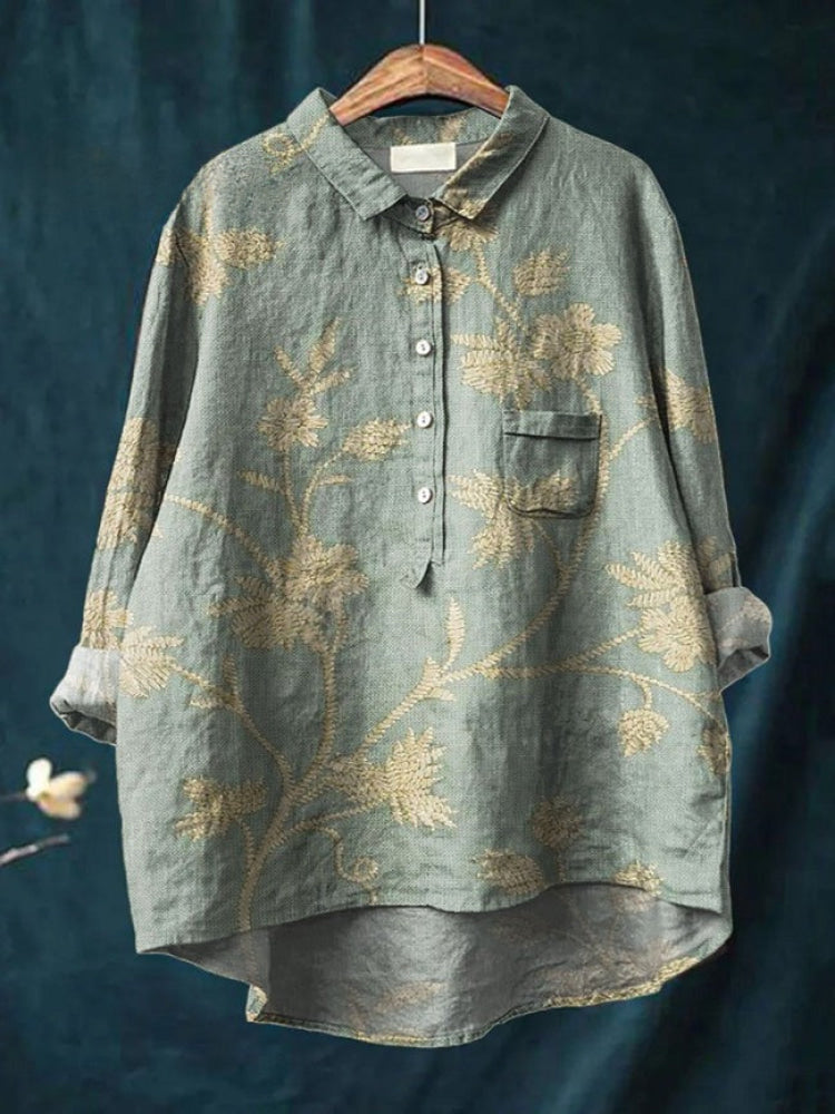 Elena™ | Tijdloze Linnen Blouse met Patroon