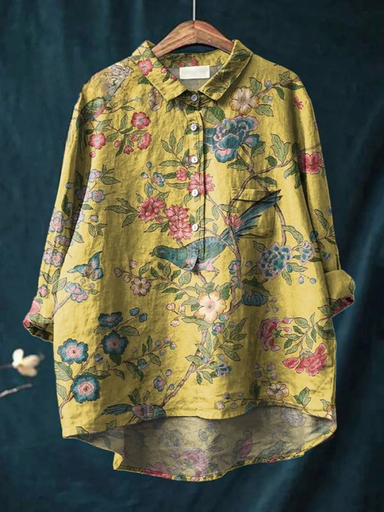 Elara™ | Tijdloze Linnen Blouse met Print