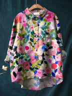 Alessia™ | Tijdloze Linnen Blouse met Patroon