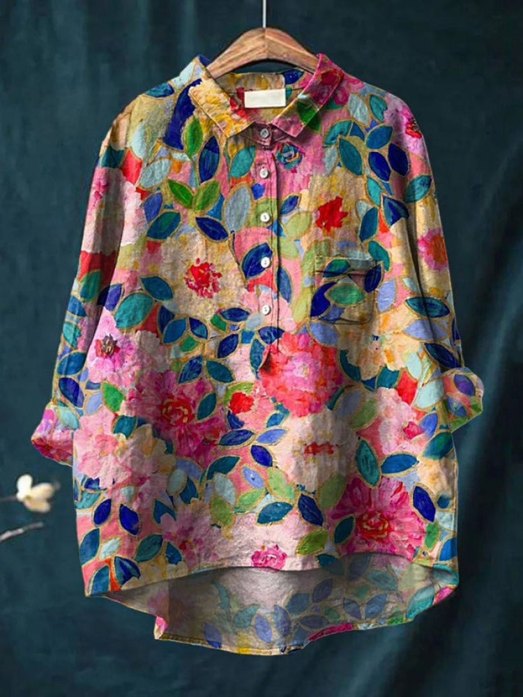 Elara™ | Tijdloze Linnen Blouse met Print