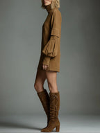 Beli | Losse minijurk van suede met hoge hals