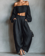Tess™ || Off-shoulder set met wijde broek