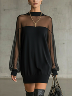 Amélie™ | Elegante Zwarte Mini Jurk met Mesh Mouwen