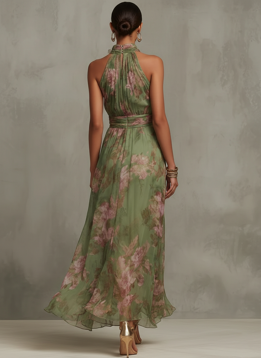 Florine™ | Groene Maxi Jurk met Bloemenprint