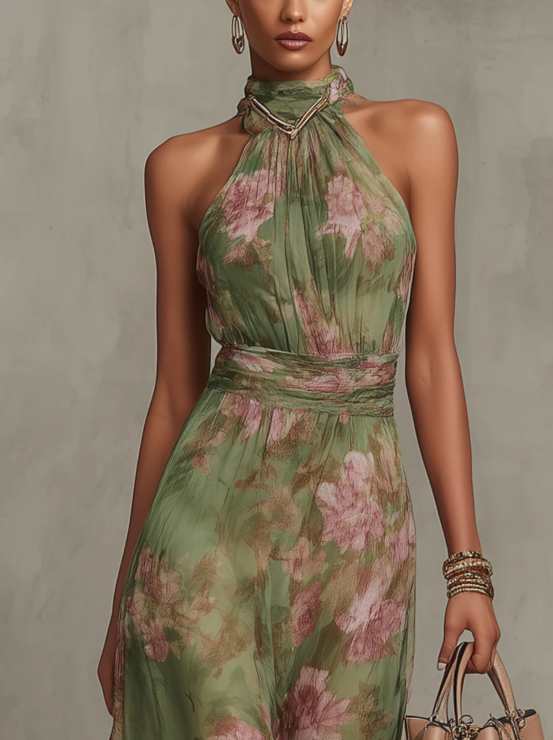 Florine™ | Groene Maxi Jurk met Bloemenprint