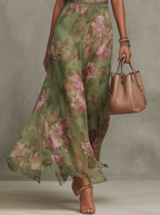 Florine™ | Groene Maxi Jurk met Bloemenprint