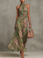 Florine™ | Groene Maxi Jurk met Bloemenprint