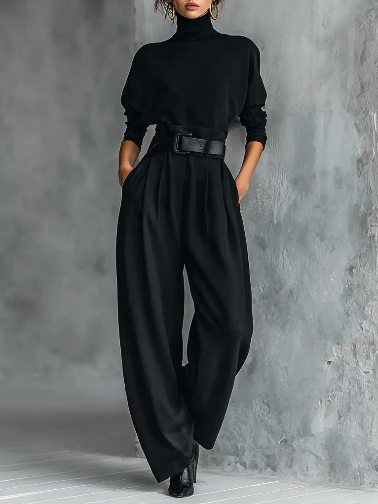 Jessica™ Elegante Top &amp; Rechte Broek Set | Aansluitende Coltrui en Op Maat Gemaakte Broek