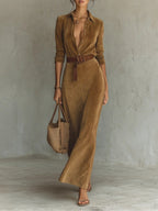 Juline™ | Suèdelook Maxi Jurk met Revers