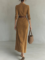 Juline™ | Suèdelook Maxi Jurk met Revers