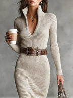 Clara ║ Tricot jurk met hoge hals
