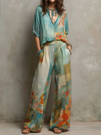 Chiara | Elegante set met bloemenprint en brede broek