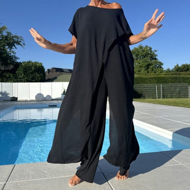Gabbie™ Elegante Off-Shoulder Twee-Delige Set | Ontspannen Top en Wijde Broek